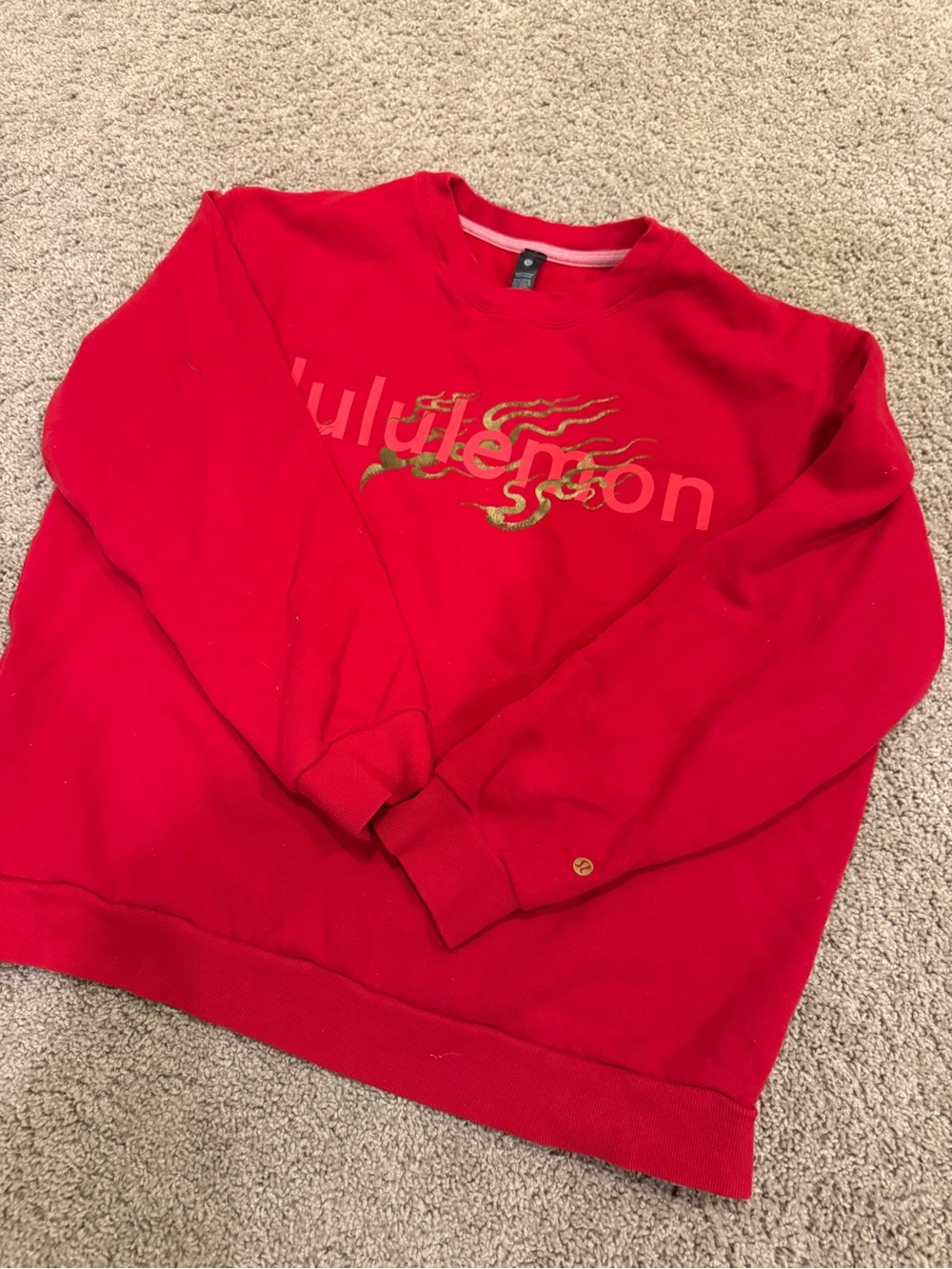 lululemon athletica Men’s Bright Red Crew Sweatshirt with Flame Logo